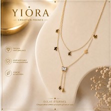 Yiora Jewelery Paslanmaz Çelik Ithal Tasarım Çoklu Görünüm Kelebek Detaylı Ayarlanabilir Zincir Kolye Gold Kolye