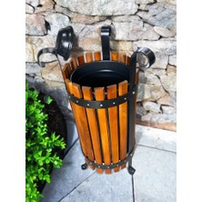 Ahşap Kaplamalı Metal Dış Mekan Bahçe Çöp Kovası-Kapı Önü