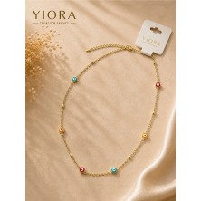 Yiora Jewelry Xuping Özel Seri 14K Kaplama Kuyumcu Işçiliğinde Altın/gold Renk Renkli Nazar Boncuklu Zincir Kolye