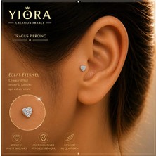 Yiora Jewelery Kalp Model Cerrahi Çelik Zirkon Taşlı Tragus Helix Kıkırdak Conch Piercing 6 mm Gümüş Renk