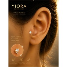 Yiora Jewellry Damla Model Cerrahi Çelik Zirkon Taşlı Tragus Helix Kıkırdak Conch Piercing 6 mm Gümüş Renk