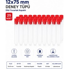Labolist 12X75 mm Deney Tüpü Dibi Yuvarlak Kapaklı (25 Adet)