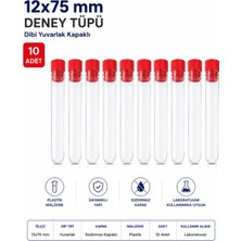 Labolist 12X75 mm Deney Tüpü Dibi Yuvarlak Kapaklı (10 Adet)