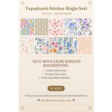 MindPad Studio 10'lu Sulu Boya Çiçek Desenli Arka Plan Desenli Yapışkanlı Çıkartma Kağıt Seti - 10X12 cm Scrapbook Süsleme Çıkartmaları, Ajanda, Bullet Journal-