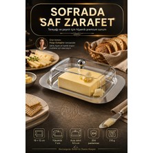 Transformacion Çelik Tabanlı Şeffaf Akrilik Kapaklı Dikdörtgen Tereyağlık Peynir Saklama Kabı Kahvaltı Sunum Tabağı 304 Paslanmaz 723503
