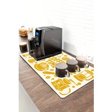 Valerine Life Barista Kahve Barı Matı 40X90CM Espresso Makinesi Çaycı Altlığı Hardal Kahve Ikonları
