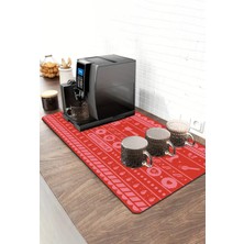 Valerine Life Barista Kahve Barı Matı 40X90CM Espresso Makinesi Çaycı Altlığı Kızıl Kahve Şeritleri