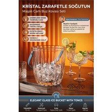 Transformacion Maşalı Cam Buz Kovası Şık Kristal Kesim Kulplu Isıya Dayanıklı Sunum ve Kokteyl Servis Seti 723481