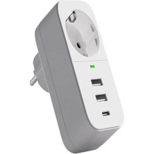 Azurtech FTR017 3 In 1 Termal Akım Korumalı 2 Usb-A 1 Soket 3680W 1 Pd Type-C Çoklayıcı Priz