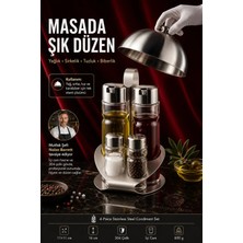 Transformacion 4'lü Paslanmaz Çelik Stantlı Içi Cam Yağlık Sirkelik Tuzluk Biberlik Seti Menaj Takımı 723501