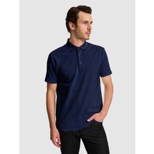 Cacharel Lacivert Slim Fit Pamuk Karışımlı Düğmeli Polo Yaka Basic T-shirt 50328375 VR033