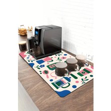 Valerine Life Barista Kahve Barı Matı 40X90CM Espresso Makinesi Çaycı Altlığı Kobalt Kahve Çiçekleri