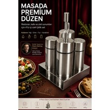 Transformacion 4'lü Içi Cam Paslanmaz Çelik Yağlık Sirkelik Tuzluk Standlı Set Restaurant Horeca 723499