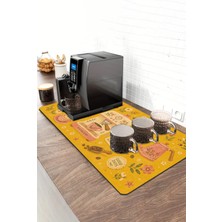 Valerine Life Barista Kahve Barı Matı 40X90CM Espresso Makinesi Çaycı Altlığı Altın Çiçekli Kafe