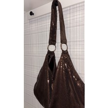 Mute Bag Cookie Sequin Shopper / Kahverengi Pullu Kadın Omuz Çantası (28*49)