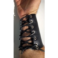 Aysefe Hakiki Deri, Geniş, 12.5 Cm, Bağcıklı, Osmanlı Yeniçeri Bileklik