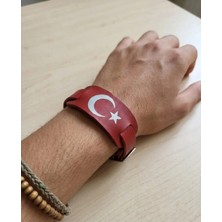 Aysefe Ay Yıldız Gümüş Yaldız Baskılı Hakiki Deri Bileklik