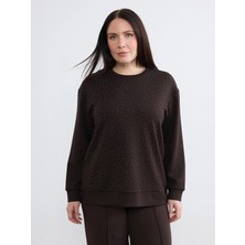 Lc Waikiki Yeni Sezon Büyük Beden Bisiklet Yaka Taşlı Kadın Sweatshirt