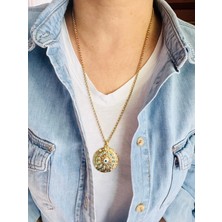 Devi Fashion Burç Figürlü  60 cm Çelik Zincirli Nazar Boncuklu Disk Kolye