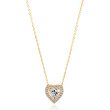 Emiliano Jewellery Zirkon Taşlı Altın Kaplamalı Kalp Gümüş Kolye