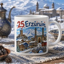 Ajans 313 25 Erzurum Temalı Baskılı Kupa Bardak – Karlı Şehir ve Geleneksel Evler Tasarımı