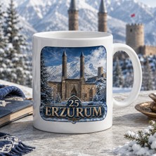 Ajans 313 25 Erzurum Temalı Baskılı Kupa Bardak – Çifte Minareli Tarihi Yapı ve Karlı Dağ Tasarımı