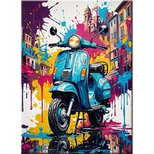Bedeko Renkli Boya Efektli Mavi Scooter Mdf Ahşap Tablo