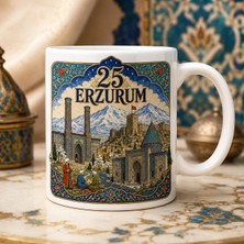 Ajans 313 25 Erzurum Temalı Baskılı Kupa Bardak – Geleneksel Minyatür ve Motifli Tarihi Şehir Tasarımı