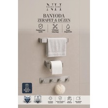 Nakra Home 3'lü Set (Paslanmaz Çelik Yapışkanlı Havlu Askılığı, Tuvalet Kağıtlığı ve 4'lü Askılık) Yapışkanlı