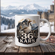 Ajans 313 36 Kars Temalı Baskılı Kupa Bardak – Kaz, Kale ve Karlı Dağ Tasarımı