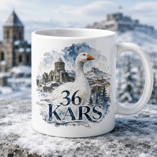 Ajans 313 36 Kars Temalı Baskılı Kupa Bardak – Kaz ve Karlı Şehir Suluboya Tasarımı