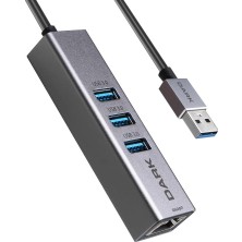 Brf Store Degernet Dark DK-AC-USB332GL USB Type-A To RJ45 Gigabit Ethernet ve 3xusb 3.0 Hub Çoklayıcı Adaptör,