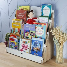 Brf Store Degernet Lucky Montessori Ahşap Çocuk Odası 4 Raflı Kitaplık (Meşe - Beyaz)