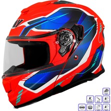 Gp Kompozit GP MY HELMET MKS002-RBW Güneş Vizörlü Şeffaf Çene Açılır Motosiklet Kaskı - XL