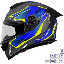 Gp Kompozit GP MY HELMET MKS001-EGBY Yarış Spoiler Güneş Vizörlü Şeffaf Full Face Motosiklet Kaskı - XL