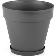 Brf Store Oreviosell Yalı Saksı Drenaj Aparatlı Tabaklı Dekoratif Saksı 28CM, 10 Litre Antrasit