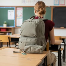 Duomino Krinkıl Suya Dayanıklı Büyük Boy Vizon Klinkır Sırt Çantası 15,6 Laptop Okul Çantası Kalemlik Takım Çanta