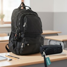 Duomino Krinkıl Suya Dayanıklı Büyük Boy Siyah Klinkır Sırt Çantası 15,6 Laptop Okul Çantası Kalemlik Takım Çanta