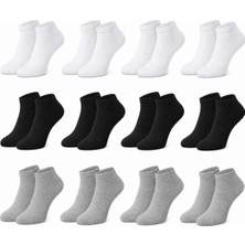 Fantastik Store Erkek Bambu Patik Çorap 12’li Paket, Siyah Beyaz Gri, Nefes Alan Nem Emici Yumuşak Günlük Spor Bilek Çorabı