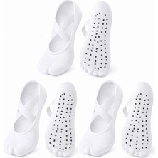 Fantastik Store Kaymaz Tabanlı 3’lü Kadın Balerin Tasarımlı Yoga Pilates Çorabı Çapraz Bantlı Spor Çorap Hac Umre Çorabı