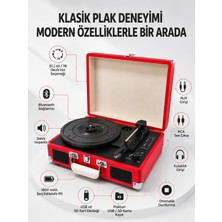 Fantastik Store Taşınabilir Bavul Tipi Pikap Bluetooth Özellikli Dahili Hoparlörlü USB ve Sd Kart Destekli Kırmızı - Lisinya