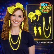 Marsilyan 80’ler 90’lar Neon Sarı Parti Seti – Kolye Küpe Taç (K95)