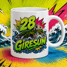 Ajans 313 28 Giresun Temalı Baskılı Kupa Bardak – Pop Art Kale ve Dalga Tasarımı