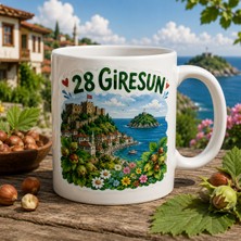 Ajans 313 28 Giresun Temalı Baskılı Kupa Bardak – Sahil, Kale, Ada ve Fındık Tasarımı