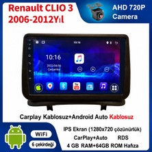 Conio Renault CLIO 3 2006-2012 Yıl uyumlu 4GB Ram 64GB Rom Hafıza Android Kablosuz Carplay Navigasyon Multimedya 9 Inç Ekran Hediye görüş kamerası Hediye Çerçevesi