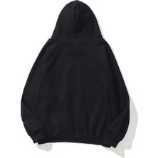 Tarz Yeri Kadın Kapüşonlu Kanguru Cepli 3 Iplik Pamuklu Düz Hoodie Sweatshirt - Siyah
