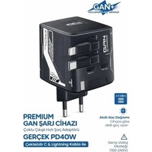 Marsilyan Gan+ Pd 40W Hızlı Şarj Adaptörü Çoklu Çıkış Usb-C Lightning Kablolu Hızlı Şarj Cihazı Ev Ofis Uyumlu Siyah
