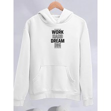 Tarz Yeri Kadın Oversize Kapüşonlu Cepli Baskılı 3 Iplik Pamuklu Hoodie Sweatshirt - Beyaz