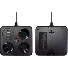 Marsilyan Akım Korumalı Anahtarlı Priz - 3x Priz - 2x USB - 2x Type-C - 2 mt Kablo Hızlı Şarj Özellikli Siyah
