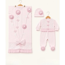 Kardeşler Bebe Çiçek Işlemeli Kız Bebek Battaniye Tulum 3’lü Set